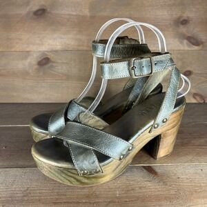 bed stu Kalah womens size 7 shoes green leather slingback heel platform sandals